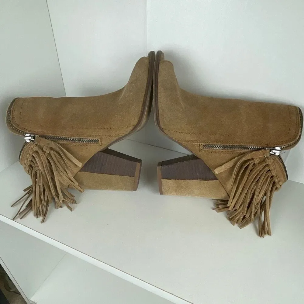 DV by Dolce Vita Suede Fringe Trim Open Toe Booties 7.5